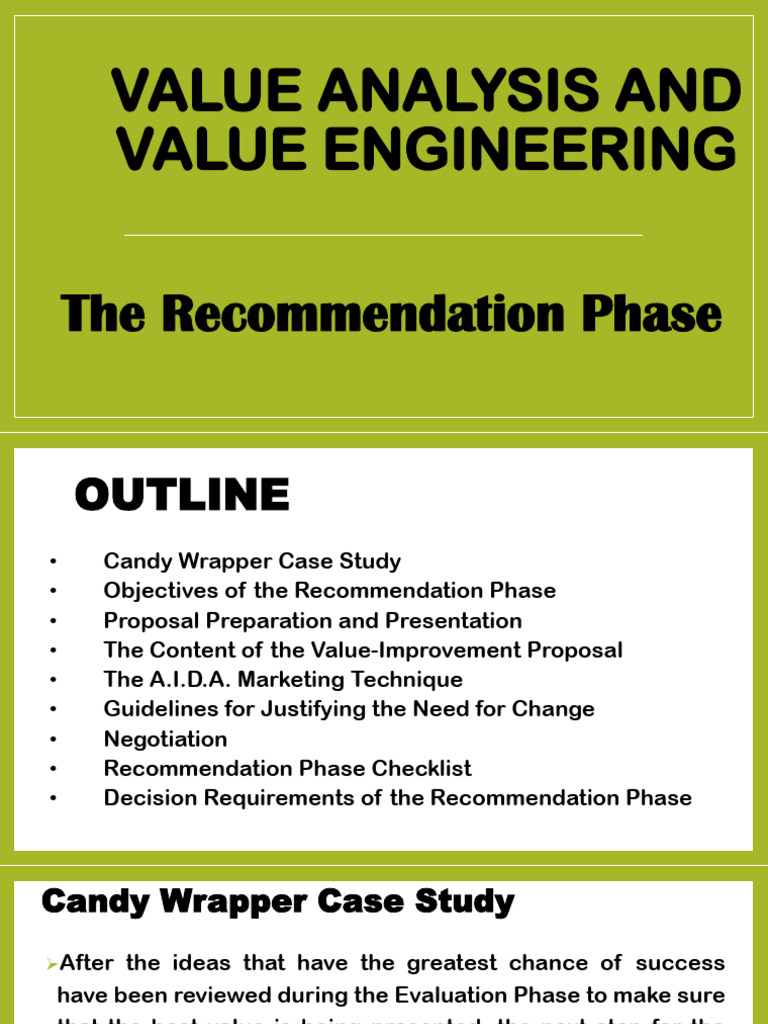 Value Analysis and Value Engineering Chapter 11 - The Recommendation ...