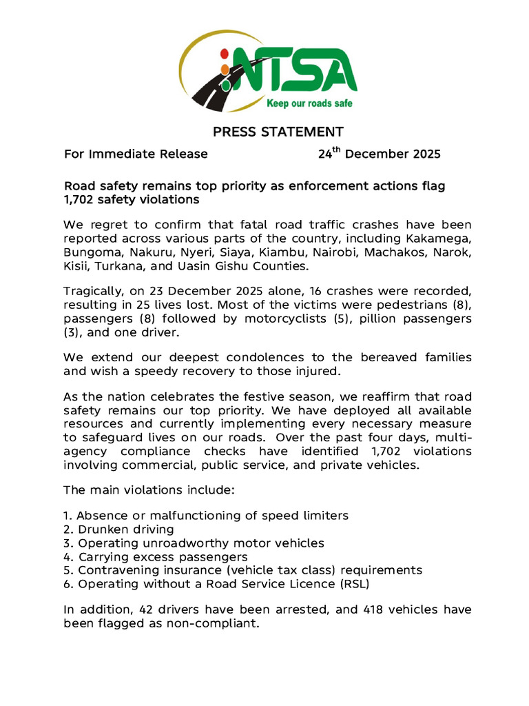NTSA Statement 24th Dec 2025 | PDF