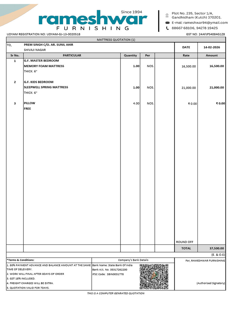 Mattress Quotation 1 | PDF