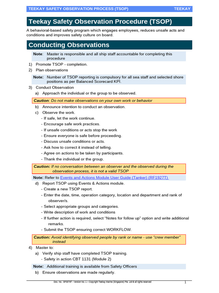 Teekay Safety Observation Process (TSOP) | PDF