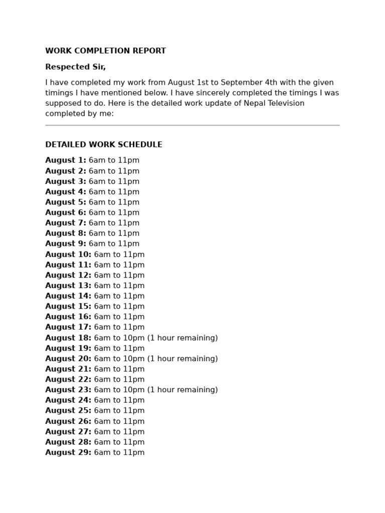 Work Completion Report | PDF