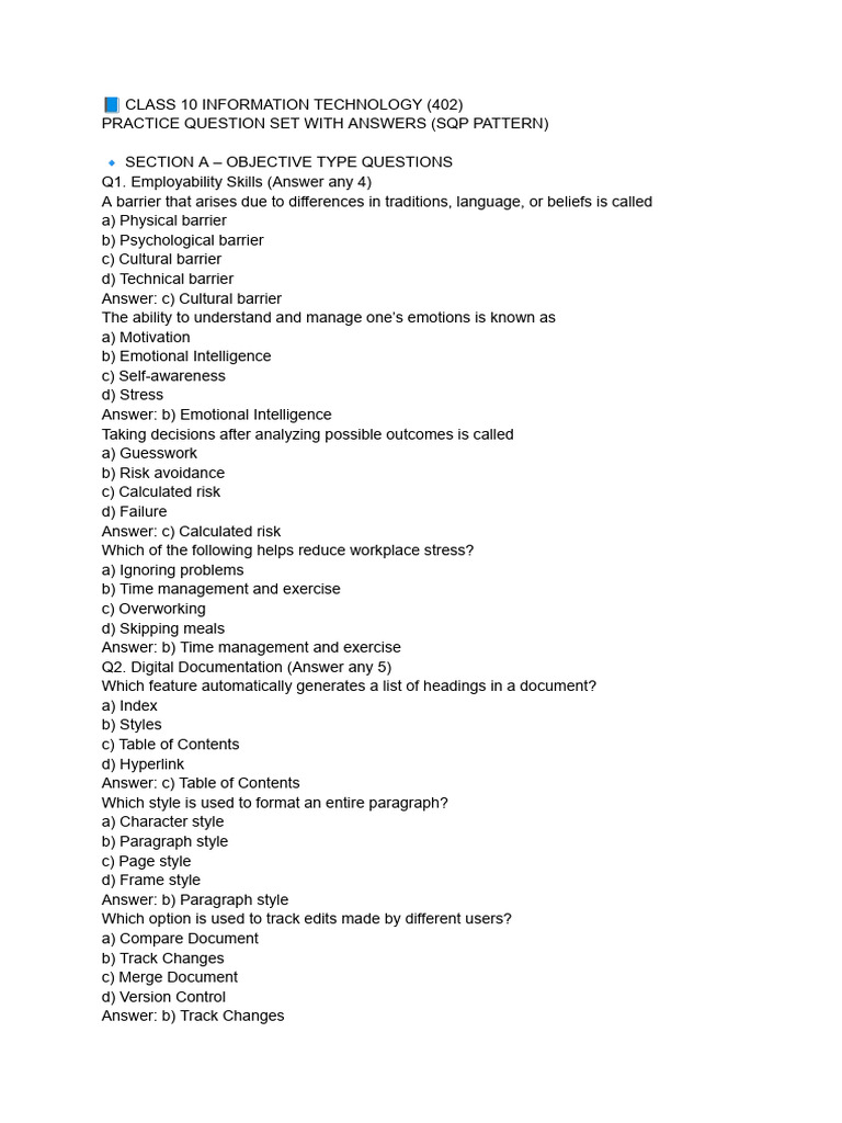 ? Class 10 Information Technology | PDF | Databases | Spreadsheet