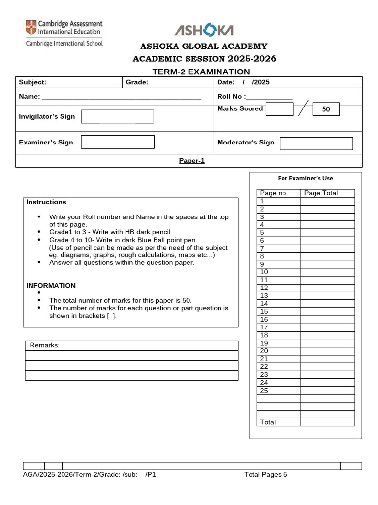 Term-2 Question Paper Format-Paper 1 | PDF