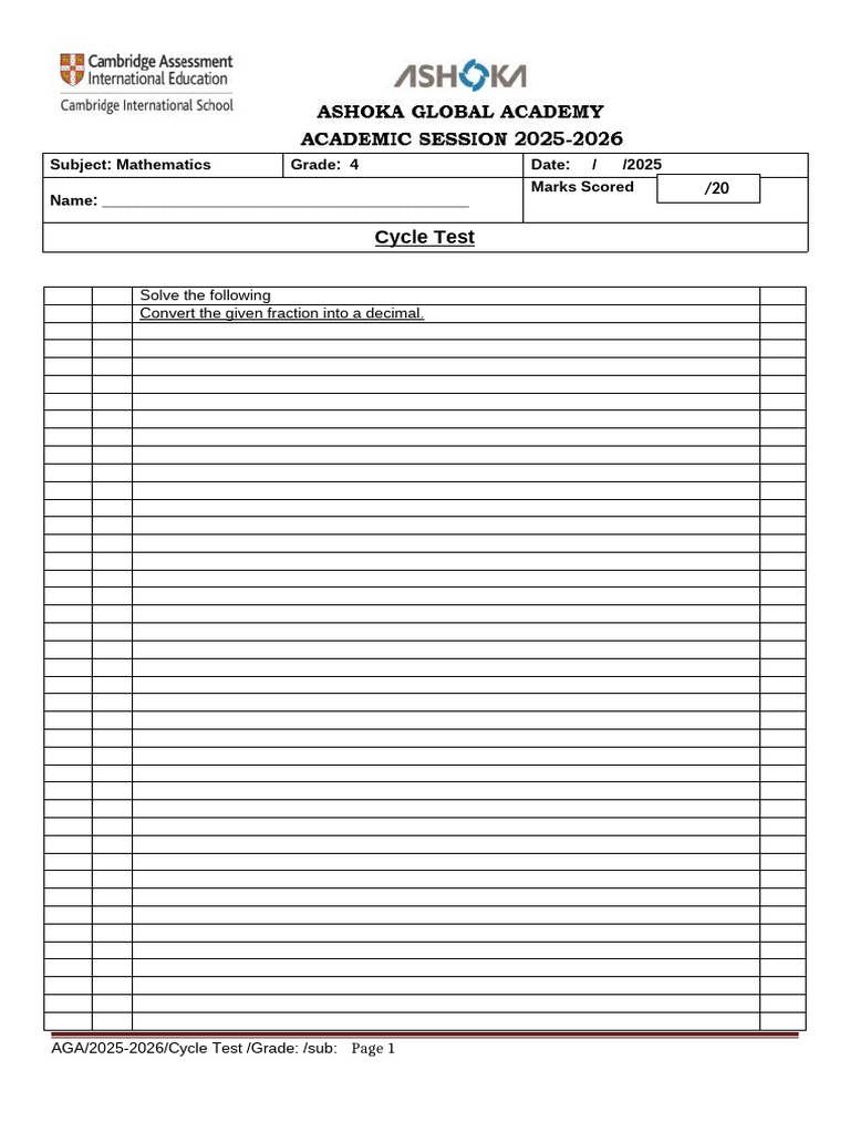 Cycle Test-Paper Format | PDF