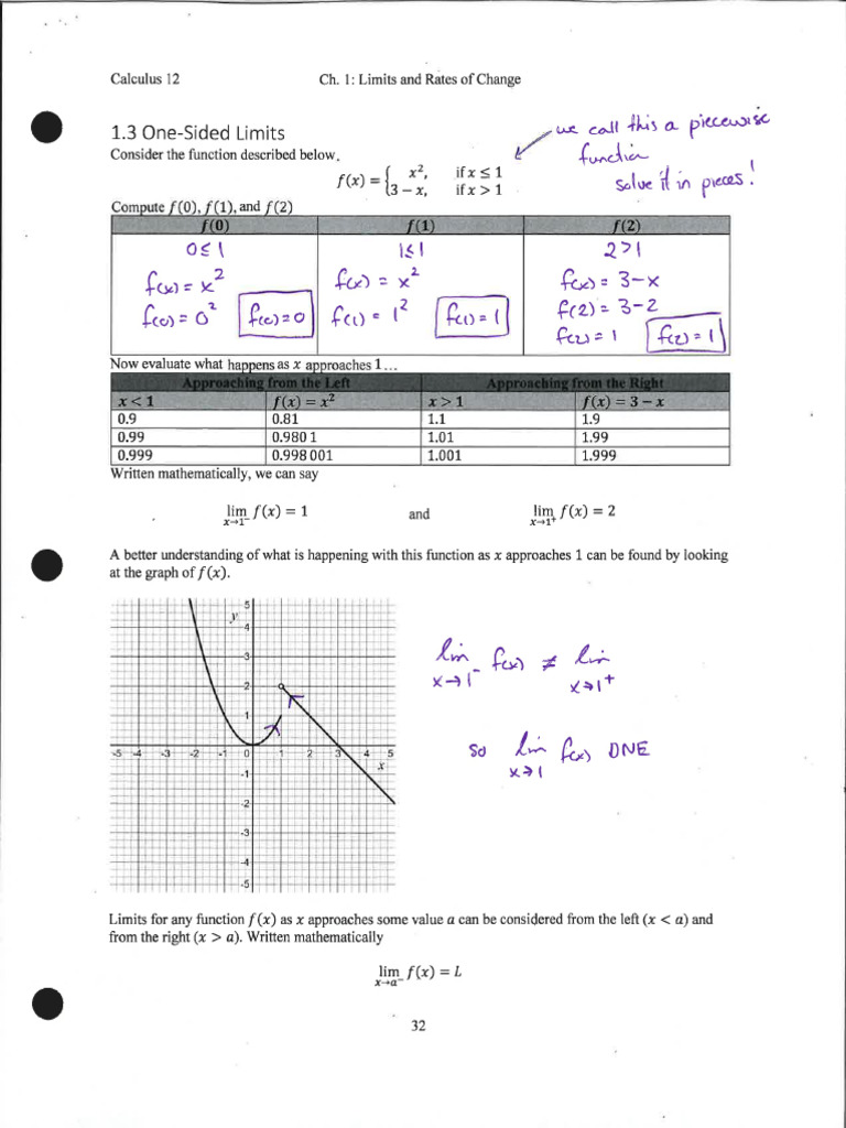 Chapter 1 - 1.3 - One Sided Limits Filled Examples | PDF