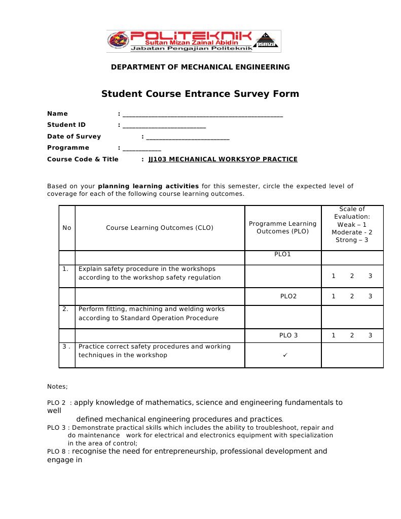 Psmza Student Course Entrance & Exit Survey Form[1](2) Safety