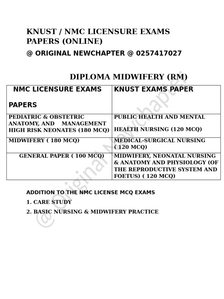 Knust NMC License Exams Papers at Original Newchapter 2 | PDF