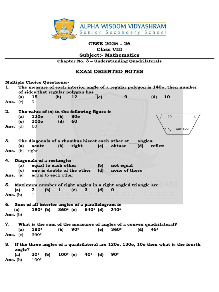 Ch. 3 - Understanding Quadrilaterals - Mathematics - Class VIII - CBSE ...