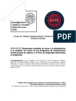 Proyecto de Investigación: Respuestas estatales en torno a la alimentación y al cuidado: los casos de los Programas de Transferencia Condicionada de Ingreso y el Plan de Seguridad Alimentaria en Argentina.