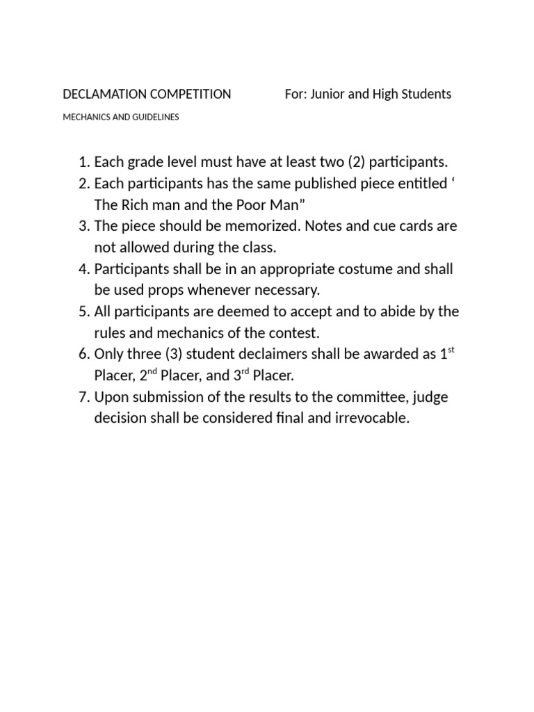 Declamation Competition Jhs Shs | PDF