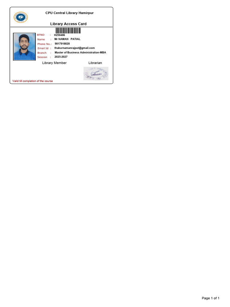 Library Card Mba | PDF