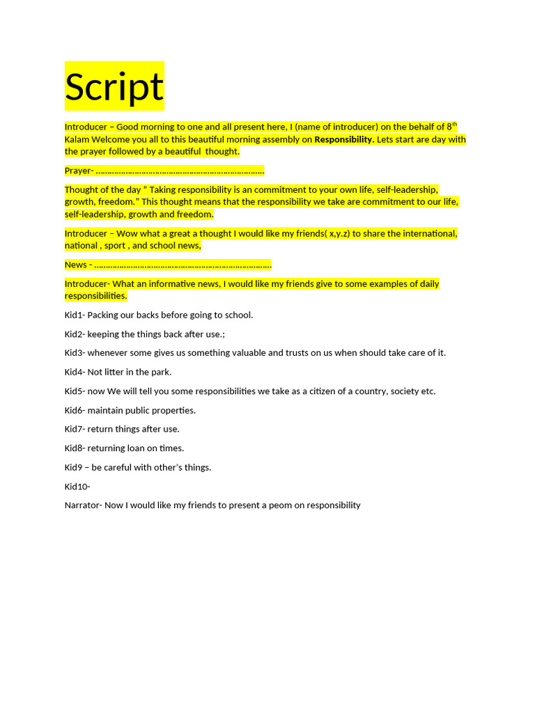 8th Kalam Script | PDF