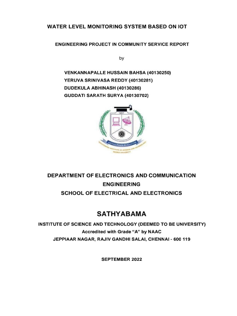 EPIC PROJECT REPORT - Water Level Monitoring System Using Iot-1 | PDF