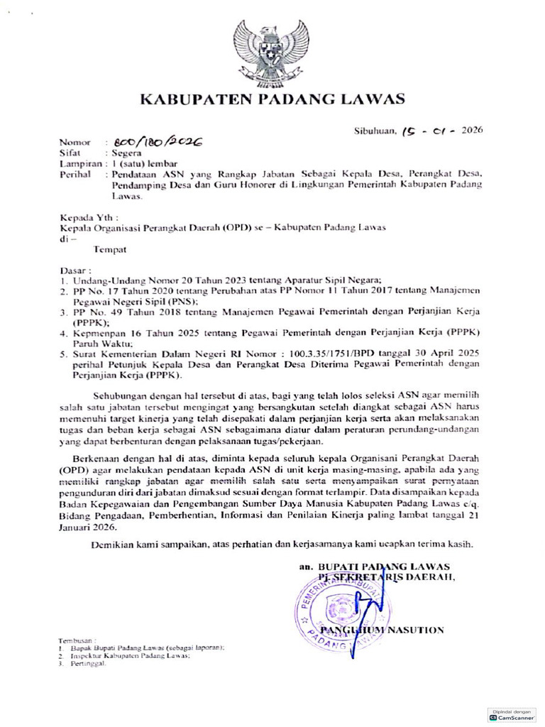 Surat Pendataan ASN Rangkap Dua | PDF