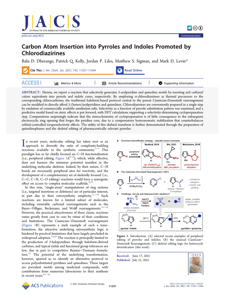 Dherange Et Al 2021 Carbon Atom Insertion Into Pyrroles and Indoles ...