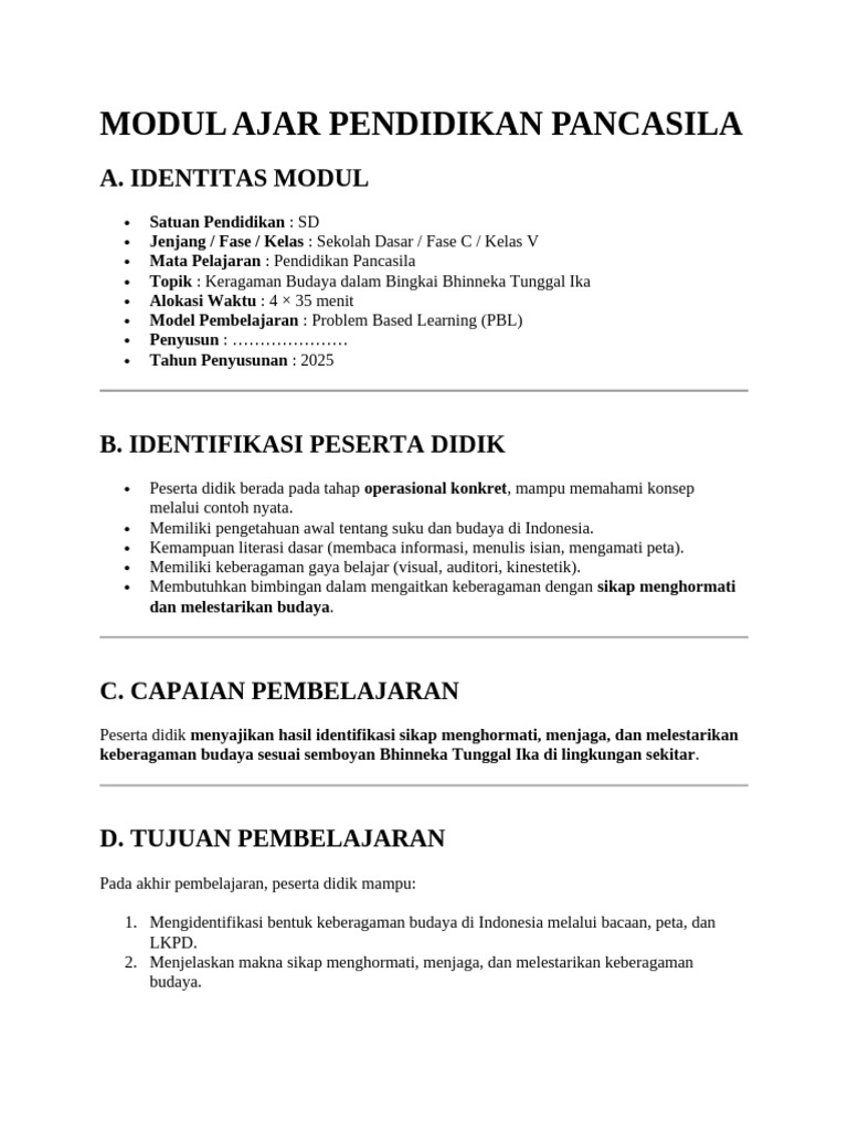 Modul Ajar Pendidikan Pancasila | PDF