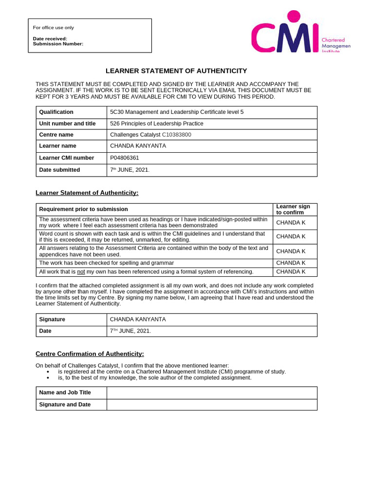 CMI Final 526 Assignment | PDF | Leadership | Goal