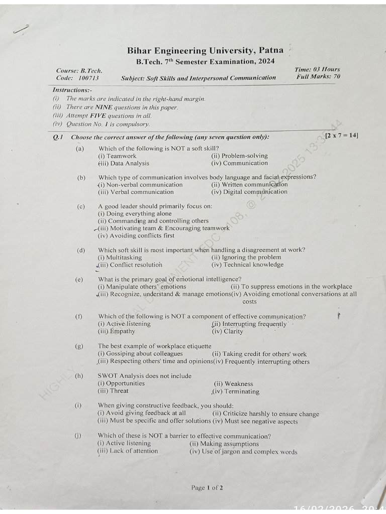 7th Sem Civil Final Question Paper | PDF