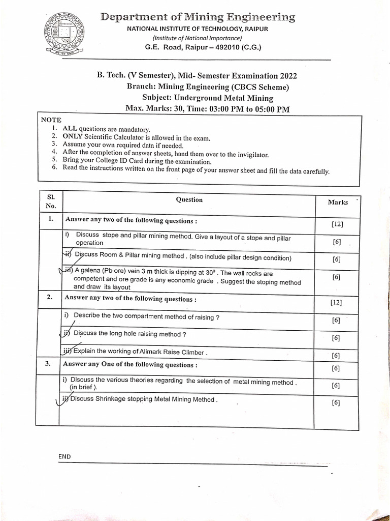 UG Metal Mining Mid Sem | PDF