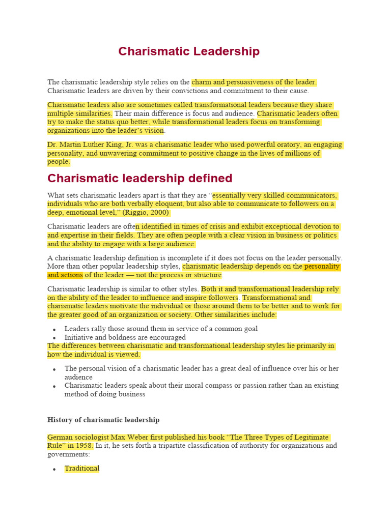 Charismatic Leadership | PDF | Leadership | Transformational Leadership