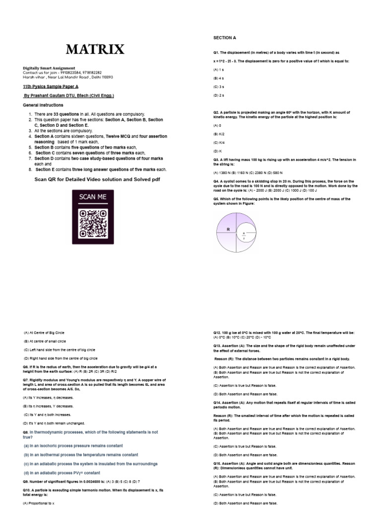 11th Phy Sample A 2 Page Each PDF | PDF | Phase (Matter) | Liquids