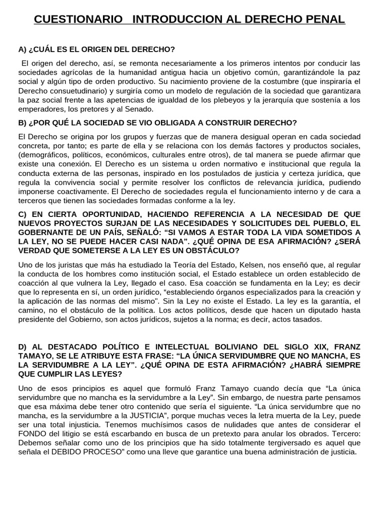 Cuest. Introduccion Al Derecho Penal | PDF | Moralidad | Caso de ley