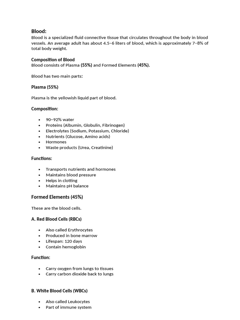 Detailed Blood Explanation | PDF | Blood | Blood Cell