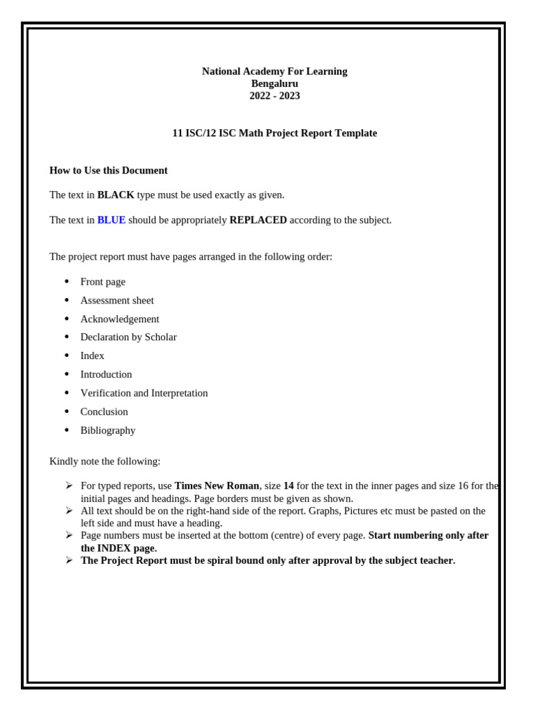 ISC Math Project Report Template-24-25 | PDF