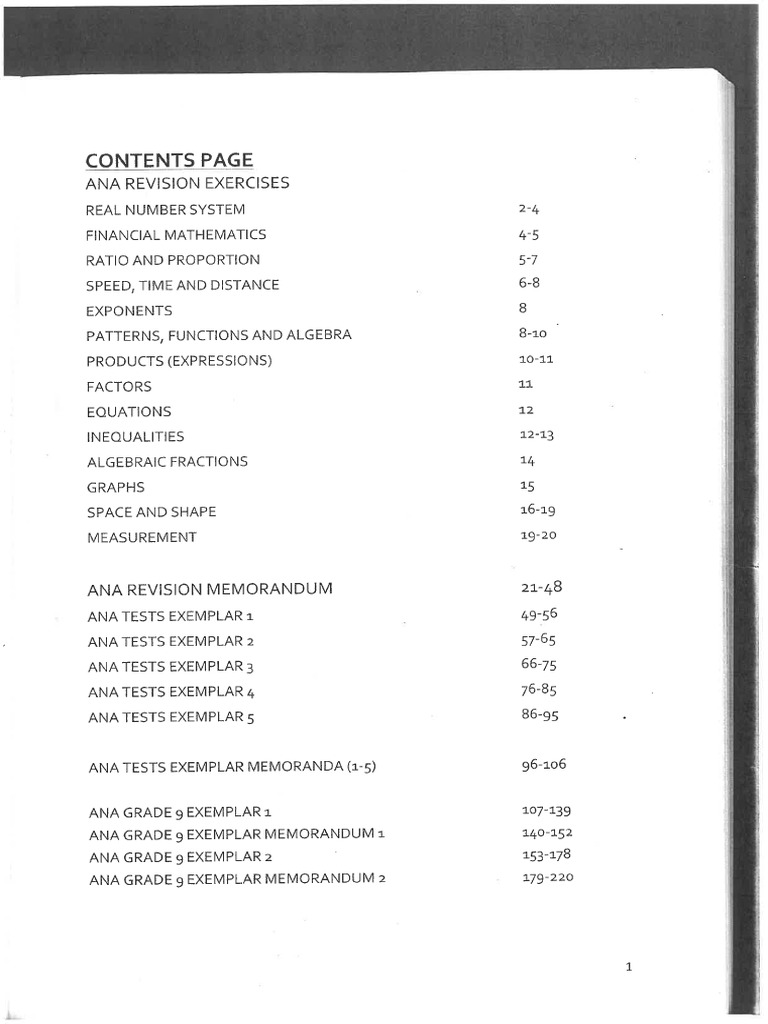 Grade 9 Mathematics ANA Revision | PDF