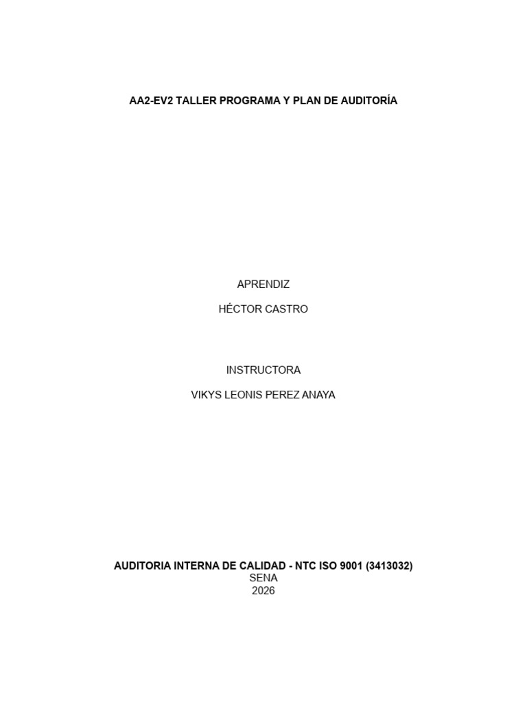 AA2-Ev2 Taller Programa y Plan de Auditoría | PDF | Sistema de manejo ...