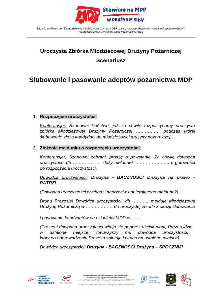 Uroczysta Zbiorka MDP Slubowanie I Pasowanie MDP | PDF