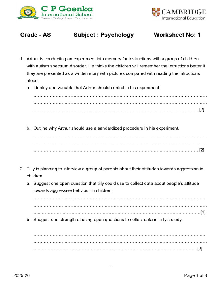 As Worksheet - Research Methods | PDF | Neuroscience | Cognition