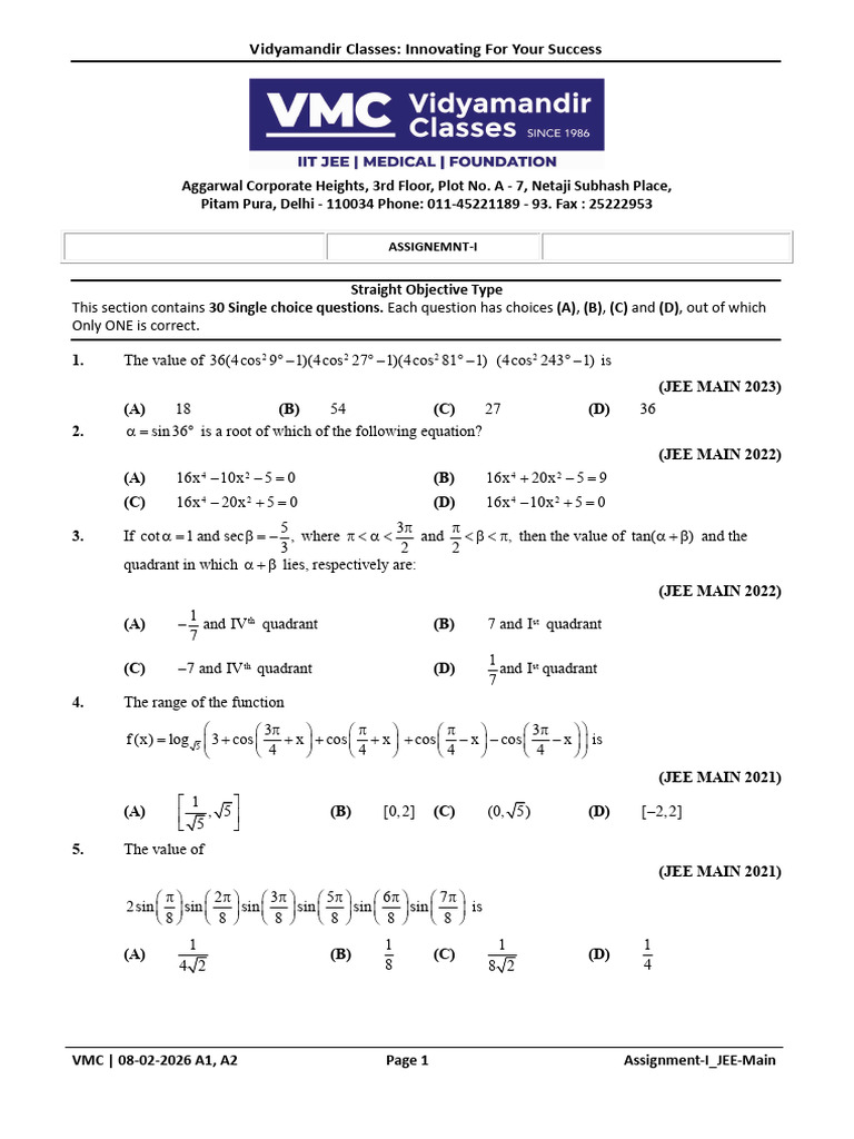 Trigonometry m11 Assignment-I A1 & A2 Final | PDF | Euclidean Geometry ...
