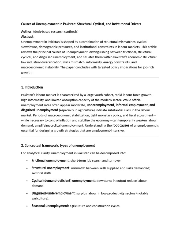 2 Causes of Unemployment in Pakistan | PDF | Unemployment | Underemployment