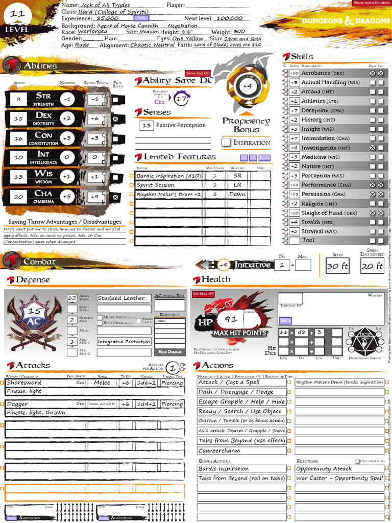 Jack Character Sheet | PDF | Gary Gygax Games | D20 System