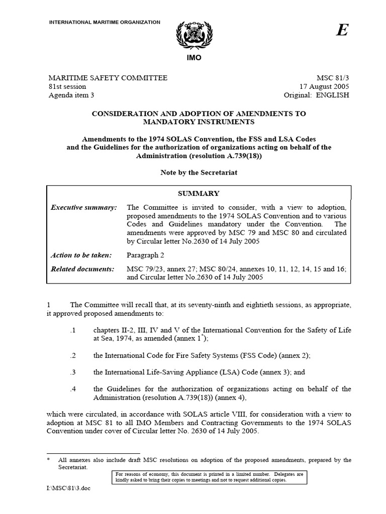 MSC 81-3 - Amendments To The 1974 SOLAS Convention, The FSS and LSA ...