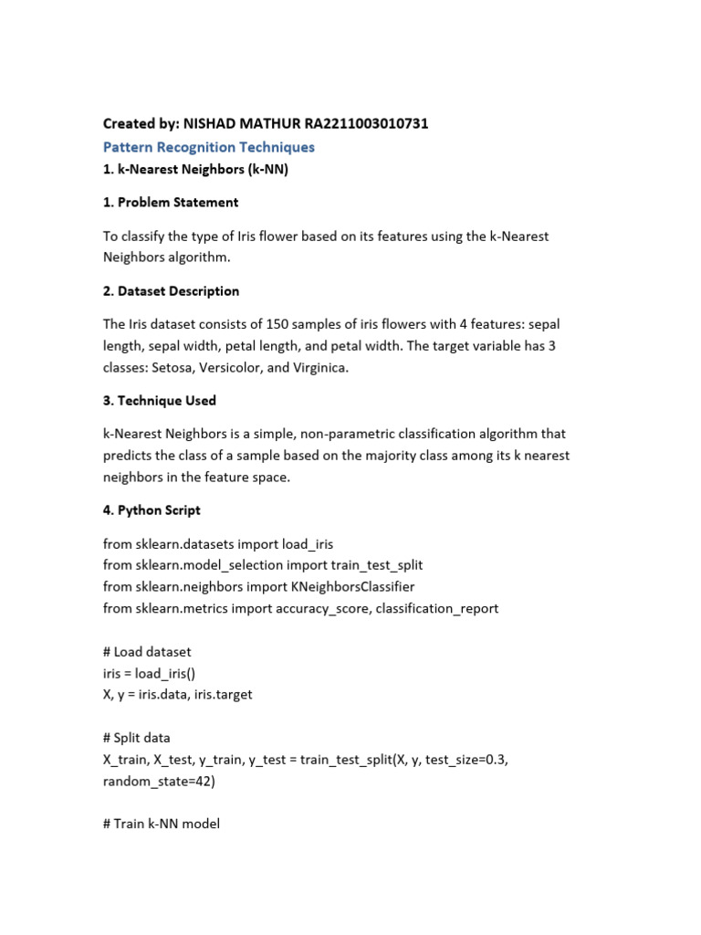 Pattern Recognition Techniques RA2211003010731 | PDF | Support Vector ...