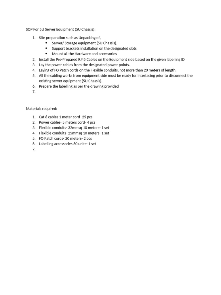 SOP For 5U Server Equipment | PDF