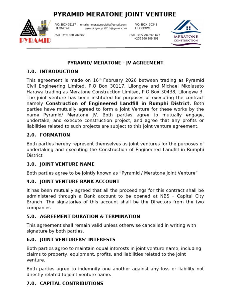 Joint Venture Agreement Pyramid Meratone RU Contract | PDF | Joint ...