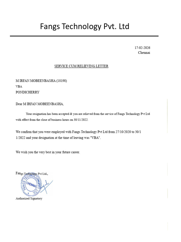 Relieving Letter | PDF
