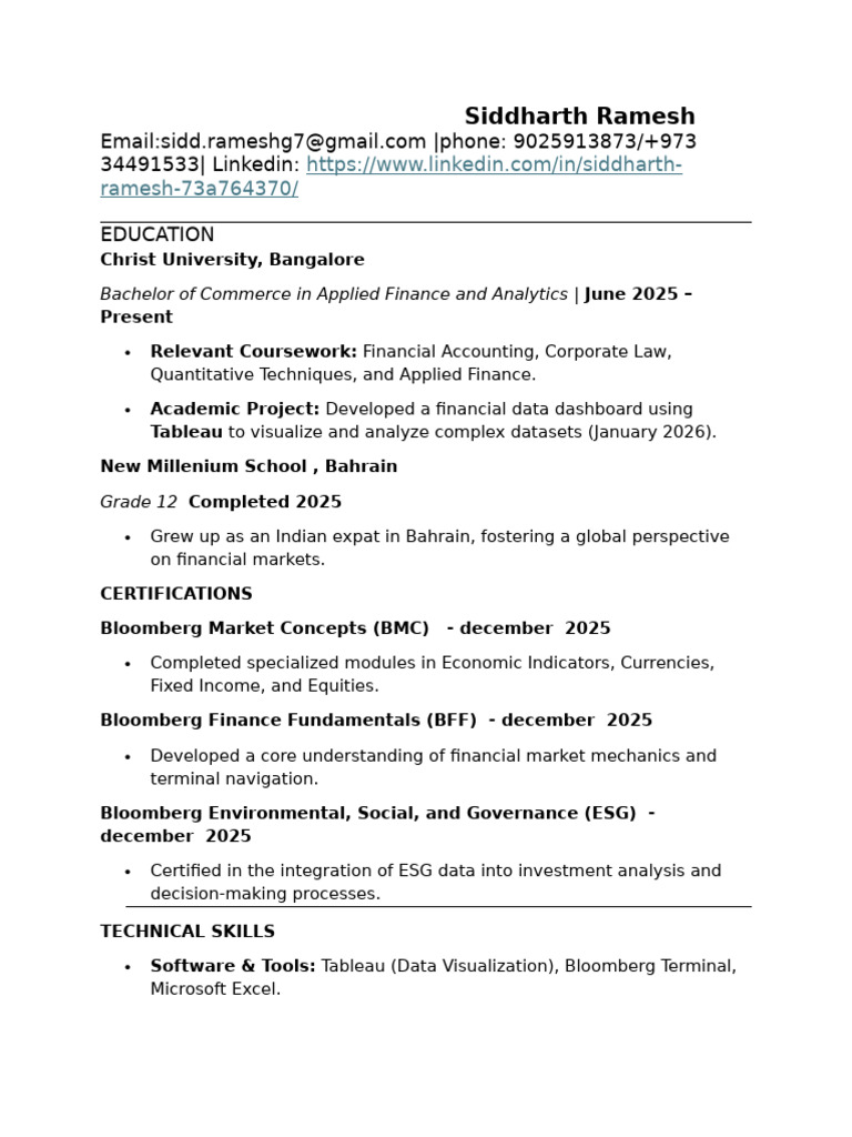 Siddharth Ramesh CV | PDF