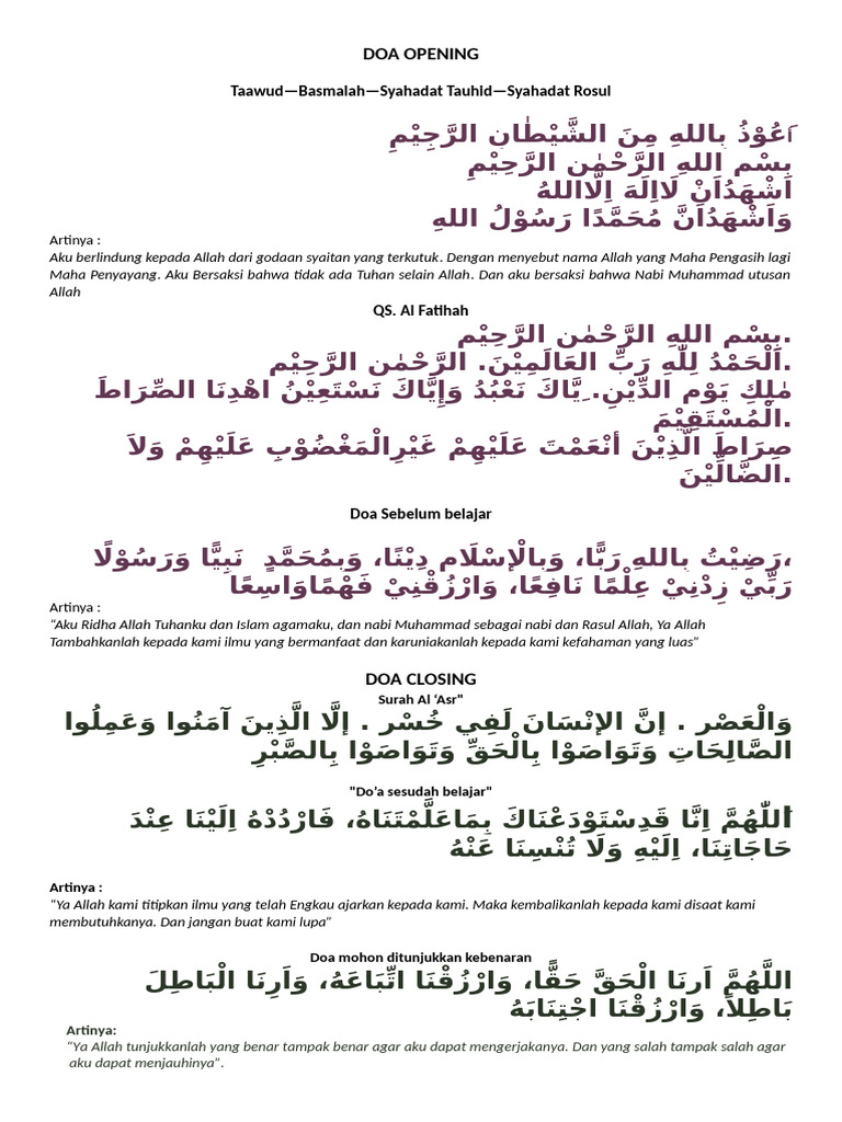 Doa Opening Dan Closing | PDF