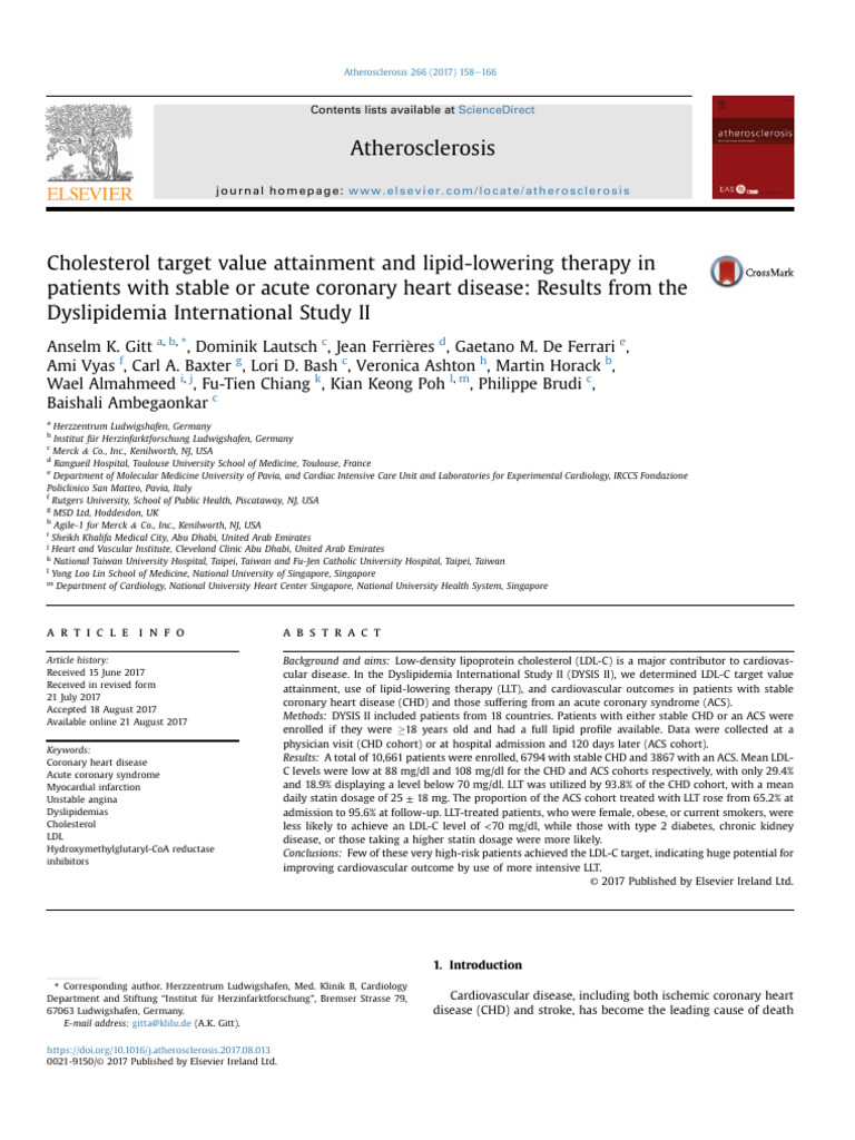 Cholesterol Target Value Attainment and Lipid-Lowering Therapy (DYSIS ...