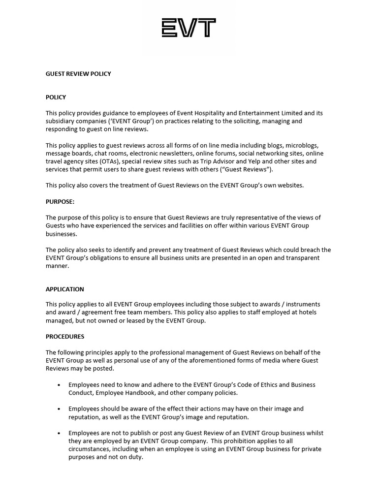 EVT Guest Review Policy | PDF | Computer File | Surveillance