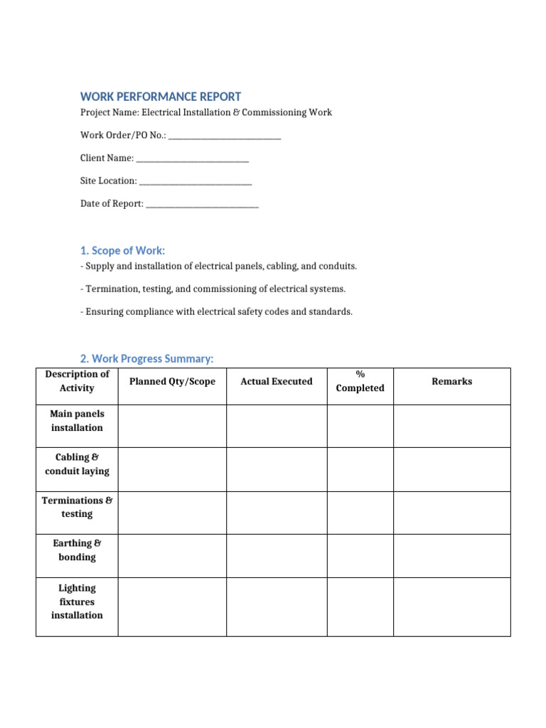 Work Performance Report Electrical | PDF