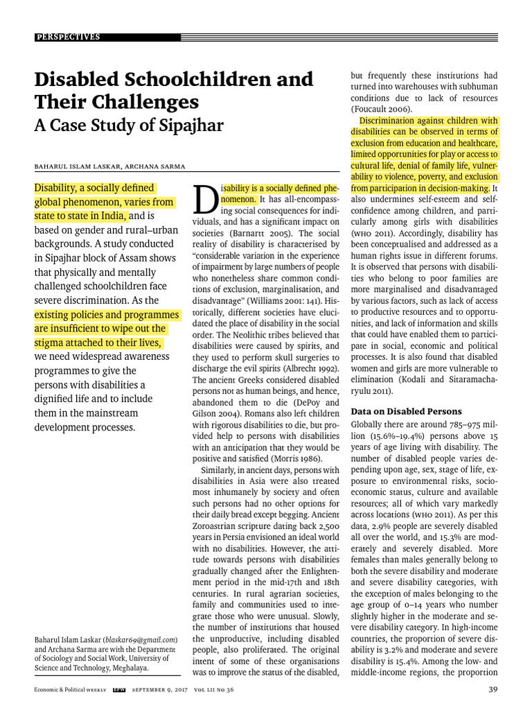 Disabled Schoolchildren and Challenges | PDF | Disability | Social ...