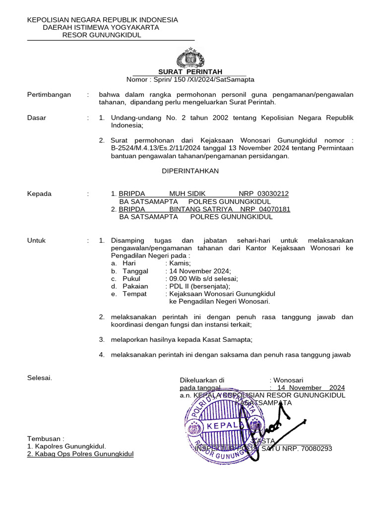 Sprin Pengawalan Tahanan 14 November 2024 | PDF