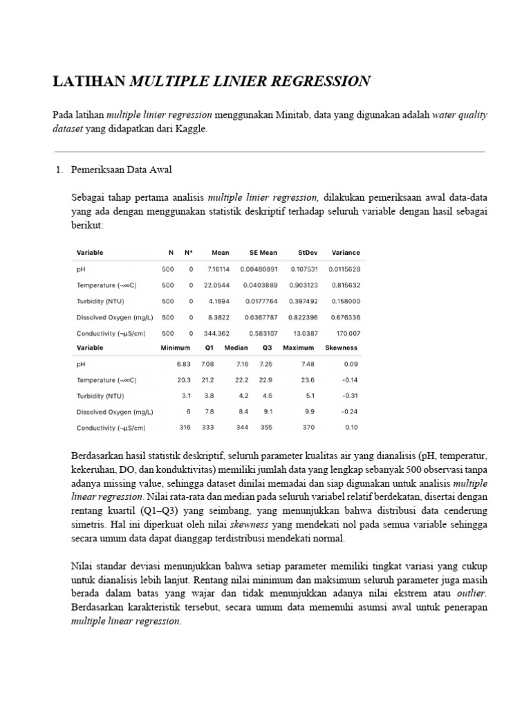 Multiple Linier Regression Minitab | PDF