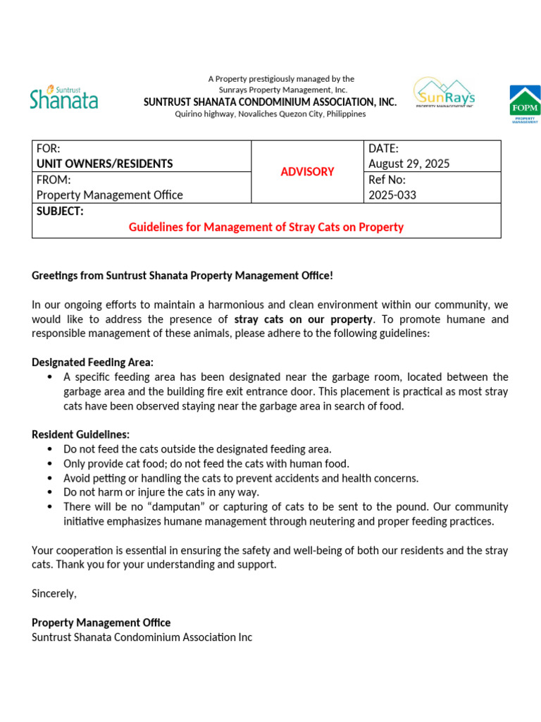 Memo Advisory 2025-033 - Stray Cats | PDF