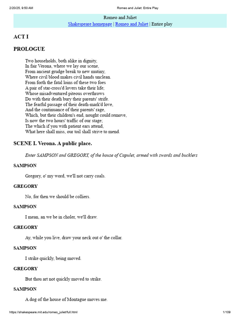 Romeo and Juliet - Entire Play | PDF | Characters In Romeo And Juliet